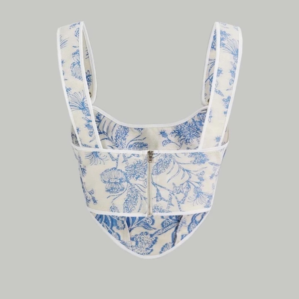 NWT SHEIN MOD Floral Print Knot Front Cami Top blue white size S - Picture 2 of 10